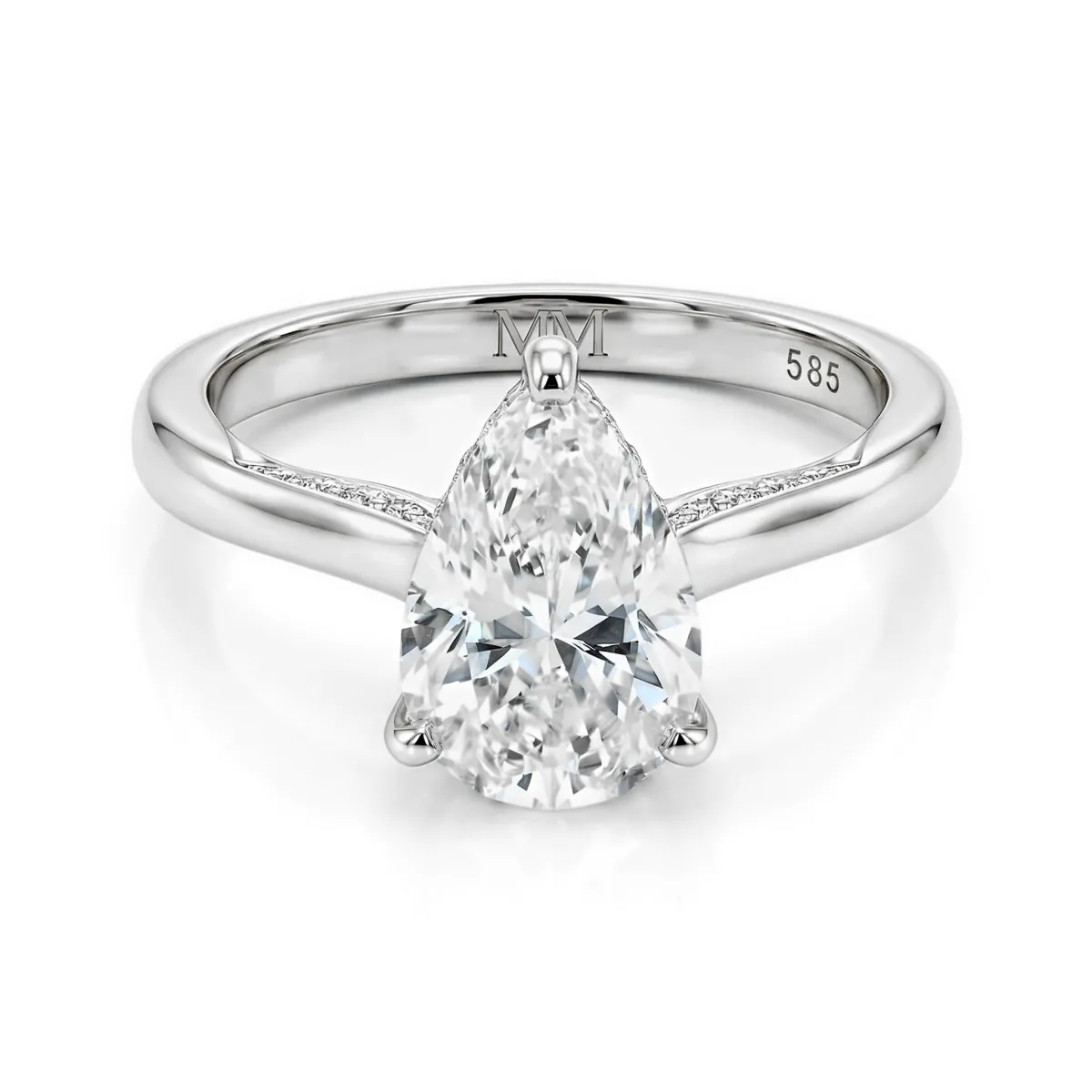 Poirine - Pear Cut Moissanite Ring with Hidden Halo and Pavé Accent Stones