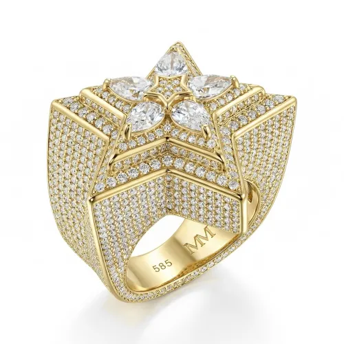 Zenith - Men's Pear Cut Moissanite Star Ring with Pavé Setting