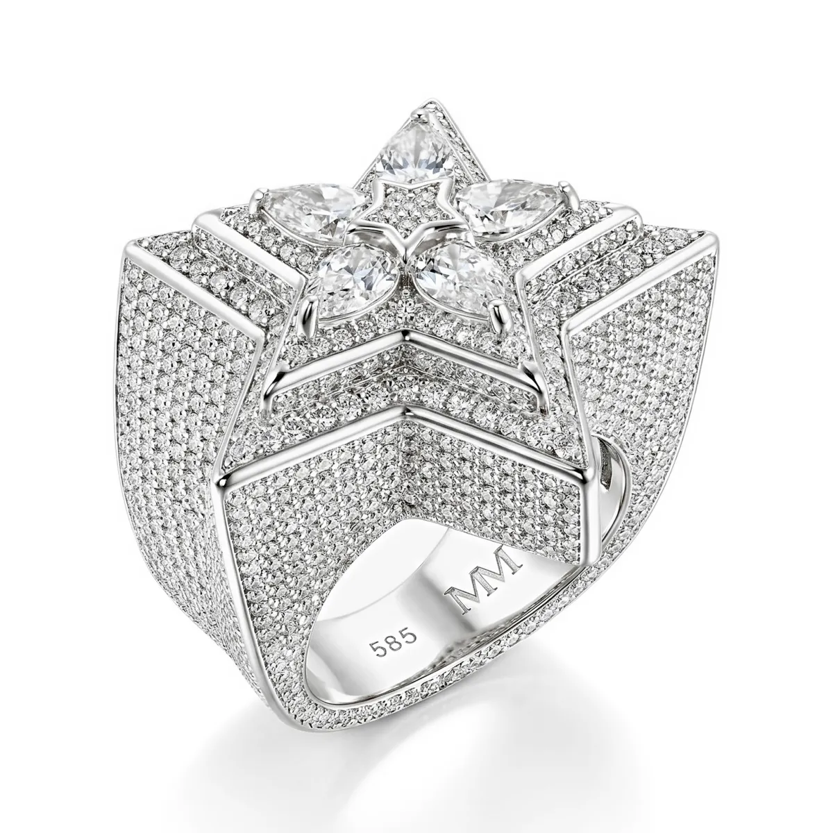 Zenith - Men's Pear Cut Moissanite Star Ring with Pavé Setting