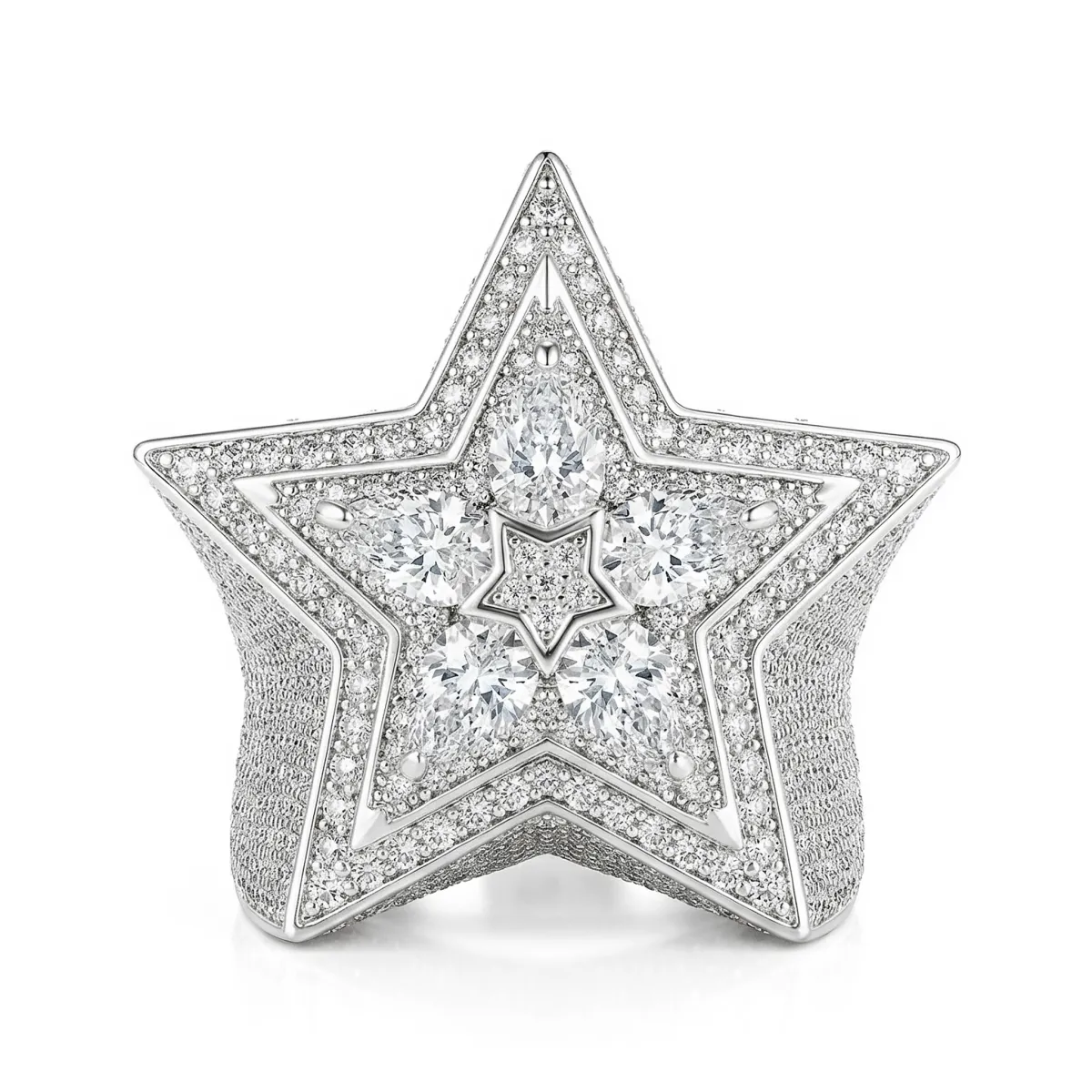 Zenith - Men's Pear Cut Moissanite Star Ring with Pavé Setting