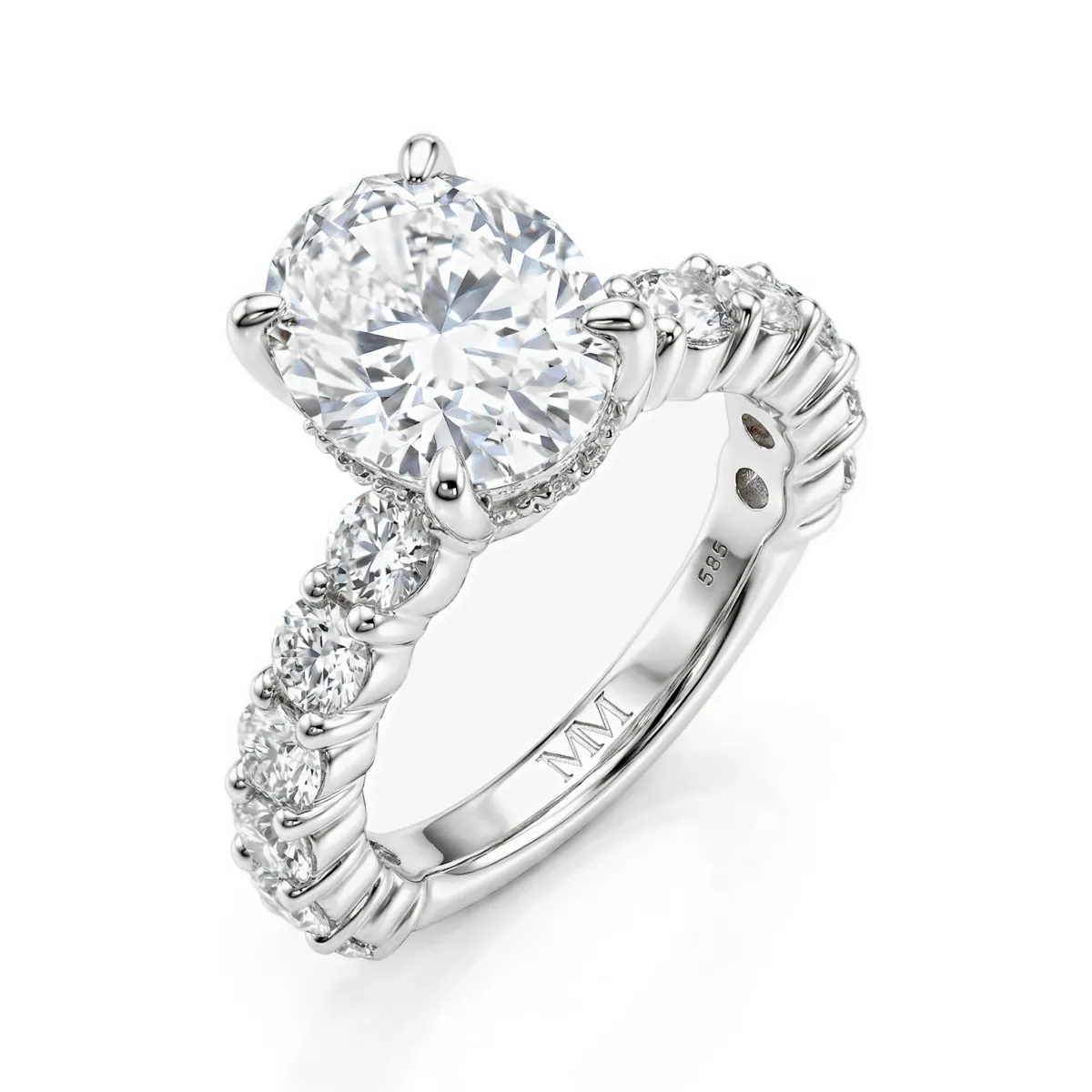 Majestica - Oval Moissanite Ring With Side Stones