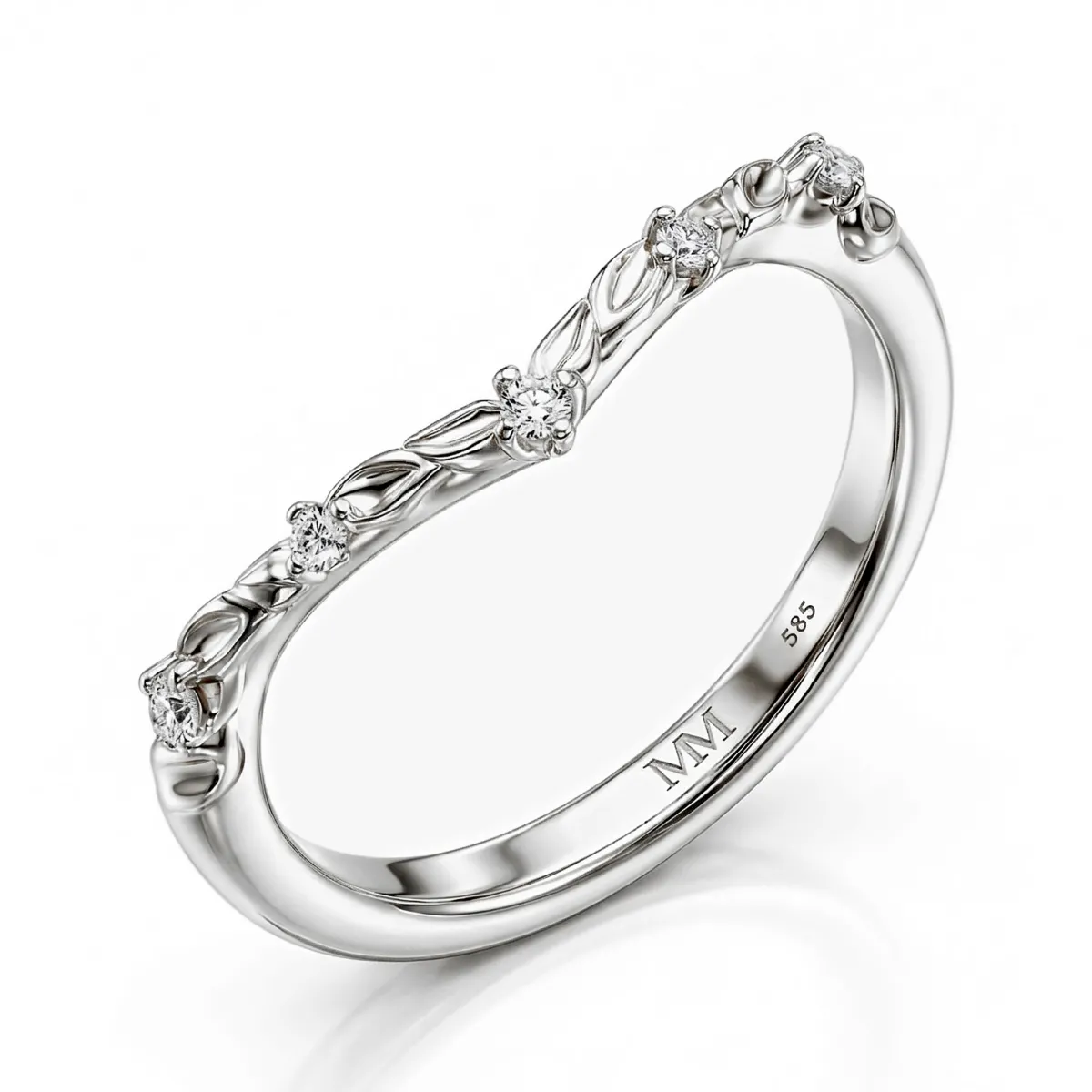 Vinea - Nature-Inspired Moissanite Wedding Band with Leaf and Vine Motifs