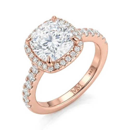 Candesce - Cushion Cut Moissanite Halo Engagement Ring With Accented Band