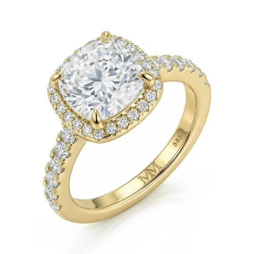 Candesce - Cushion Cut Moissanite Halo Engagement Ring With Accented Band