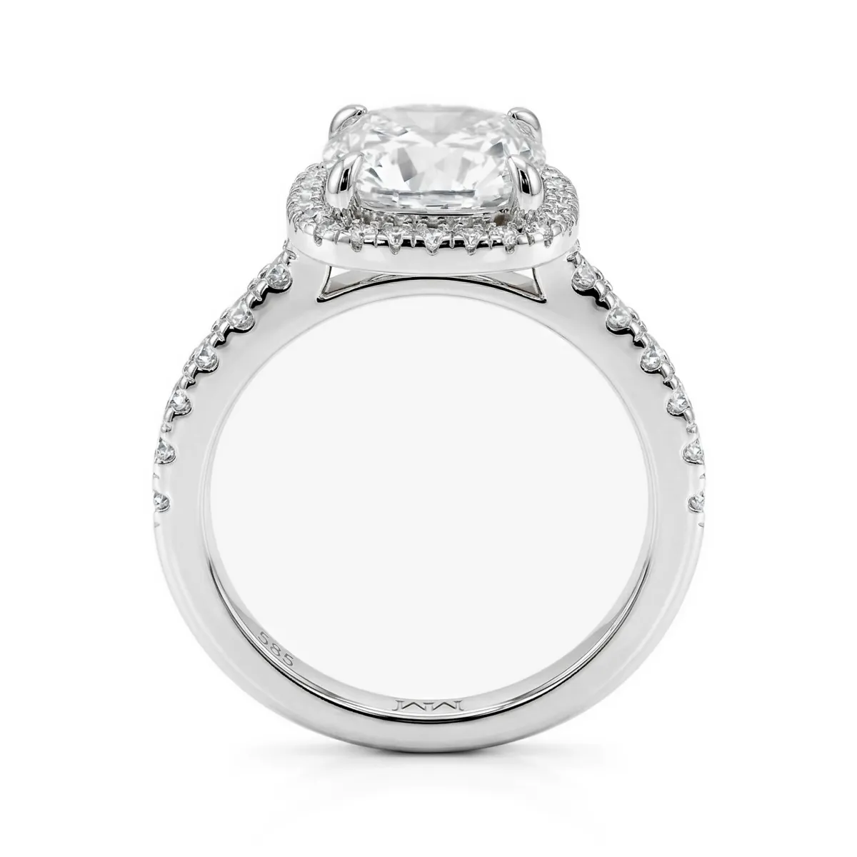 Candesce - Cushion Cut Moissanite Halo Engagement Ring With Accented Band