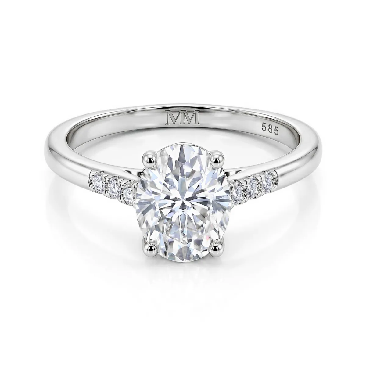 Mirage - Oval Cut Moissanite Engagement Ring with Pavé Side Stones