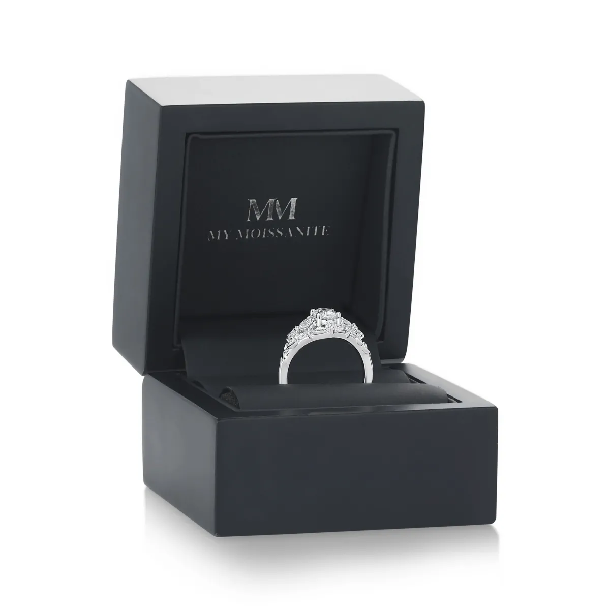 Gardenia - Oval Moissanite Engagement Ring with Heart and Round Accents