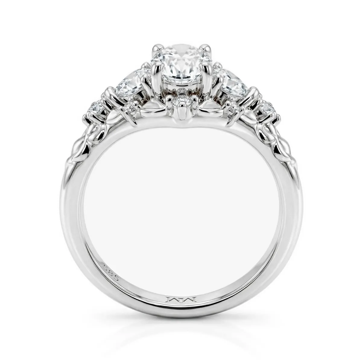 Gardenia - Oval Moissanite Engagement Ring with Heart and Round Accents