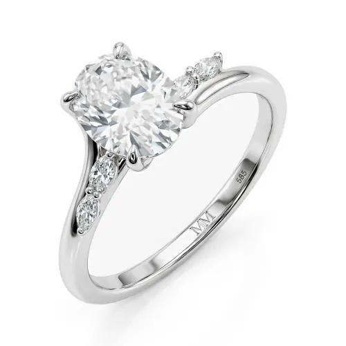 Viviette - Oval Cut Moissanite Engagement Ring with Marquise Accent Stones
