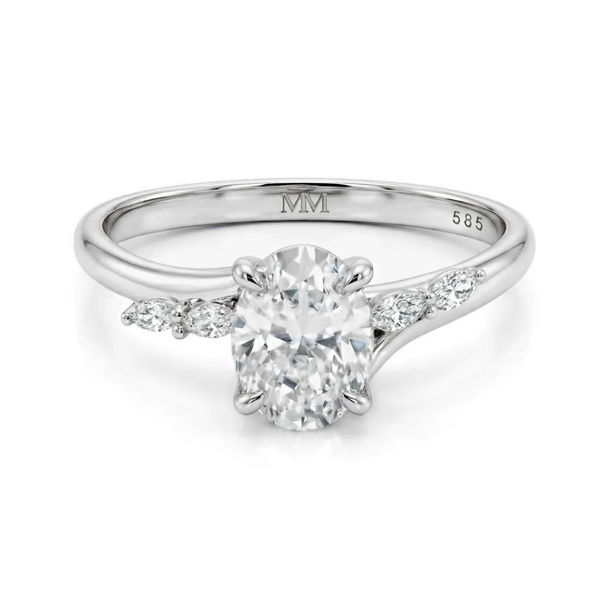 Viviette - Oval Cut Moissanite Engagement Ring with Marquise Accent Stones