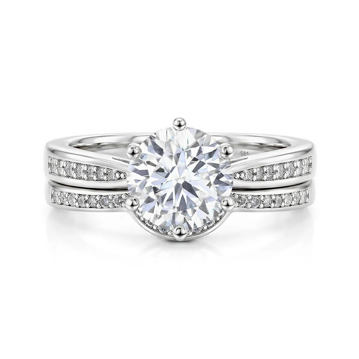 Vespera - Moissanite Bridal Set With Pavé Accents and Split Band