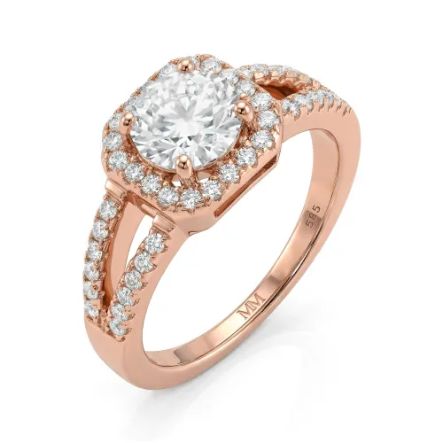 Evora – Moissanite Ring with Split-Shank in Halo Setting