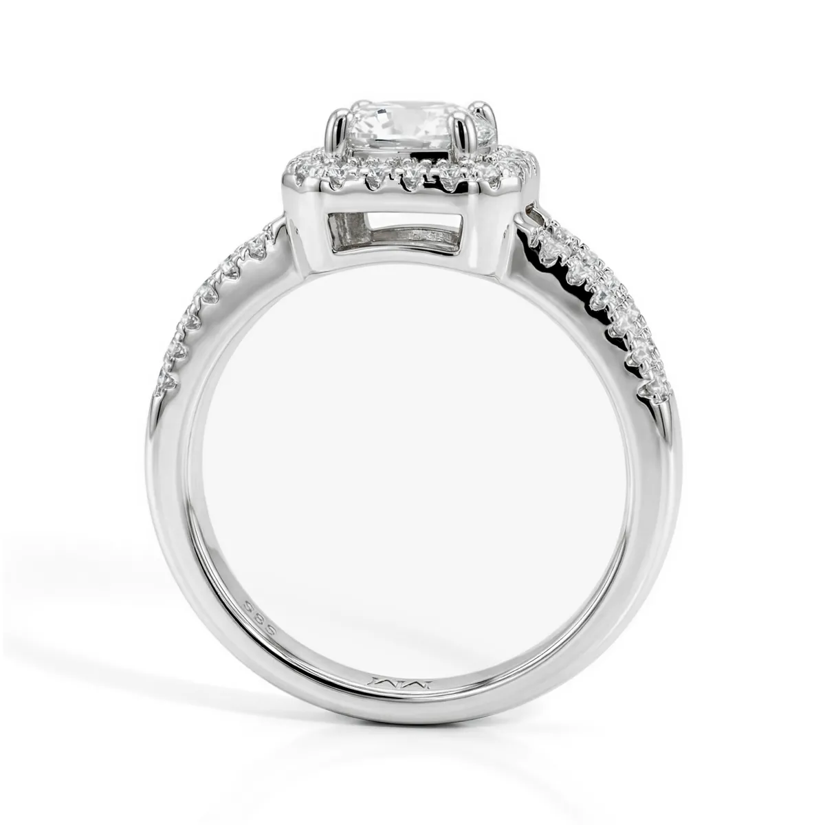Evora – Moissanite Halo Ring with Split-Shank