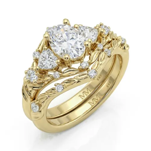 Fiorine - Oval Cut Moissanite Bridal Set with Botanical Design