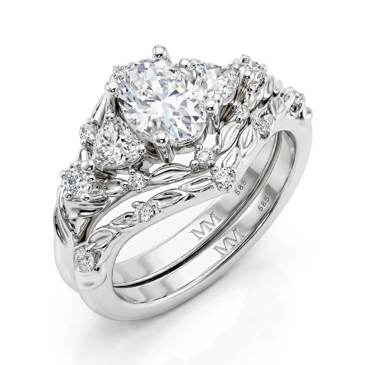 Fiorine - Oval Cut Moissanite Bridal Set with Botanical Design