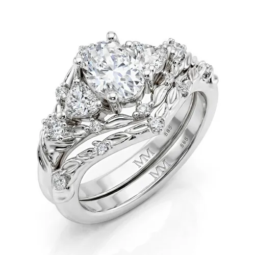 Fiorine - Oval Cut Moissanite Bridal Set with Botanical Design