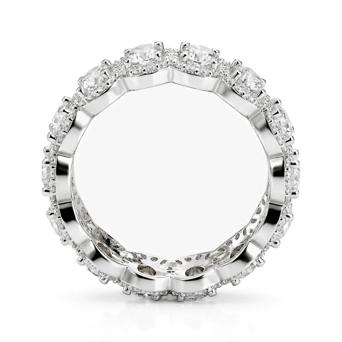 Opaline - Oval Cut Moissanite Eternity Ring With Scalloped Pavé Halo