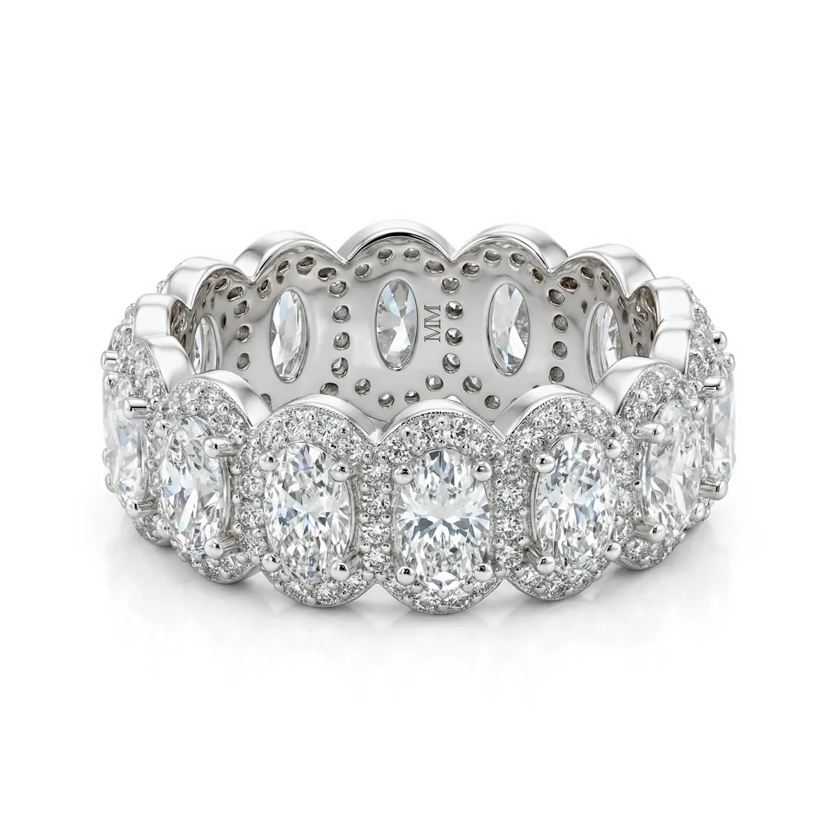Opaline - Oval Cut Moissanite Eternity Ring With Scalloped Pavé Halo