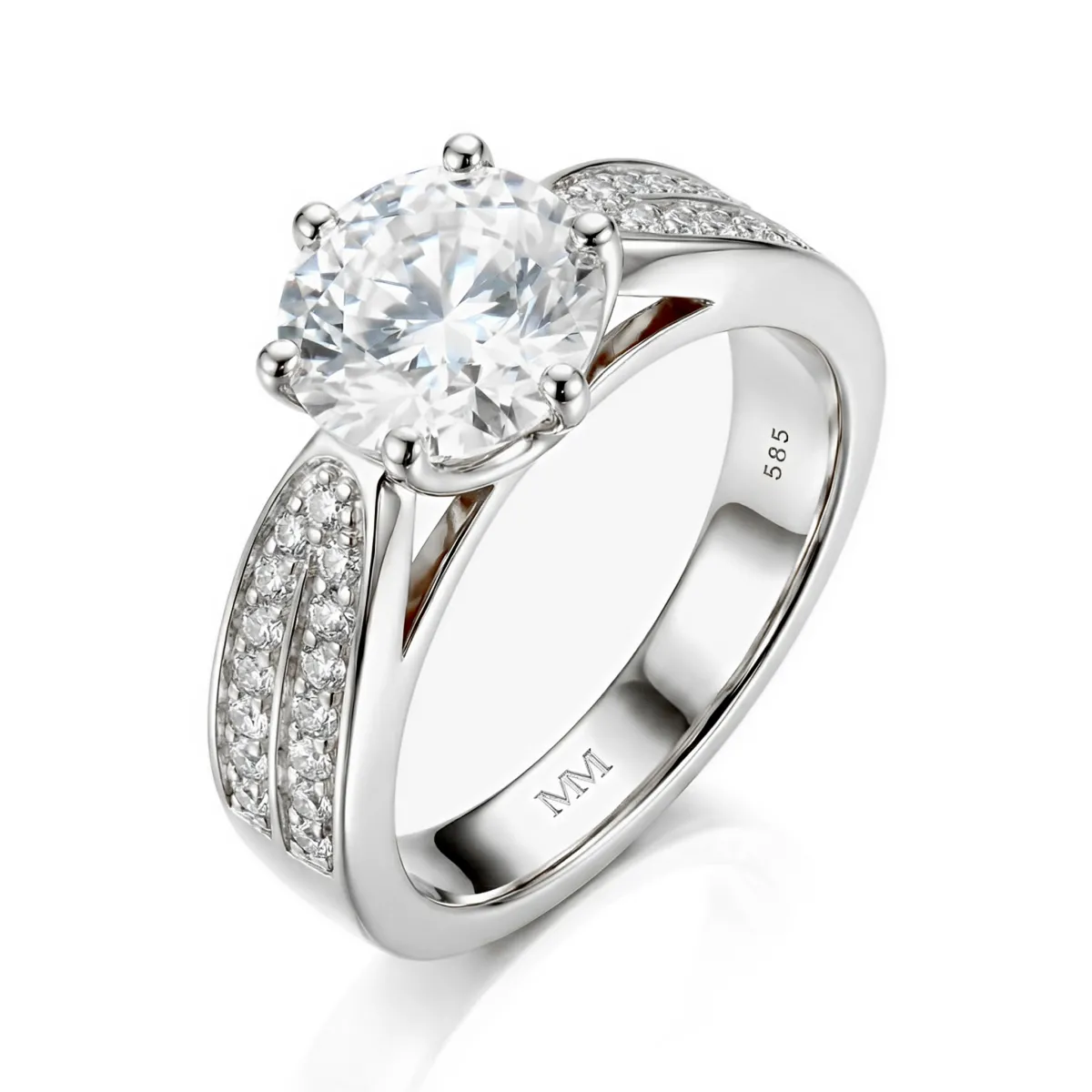 Sylphie - Moissanite Engagement Ring With Double Side Stones