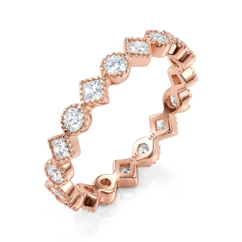 Verona - Square and Round Moissanite Eternity Ring with Milgrain Detailing