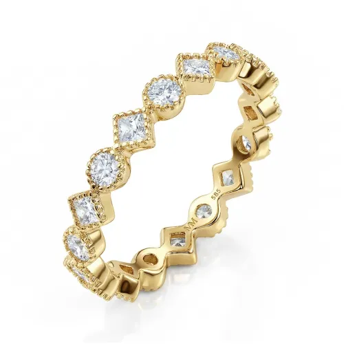 Verona - Square and Round Moissanite Eternity Ring with Milgrain Detailing