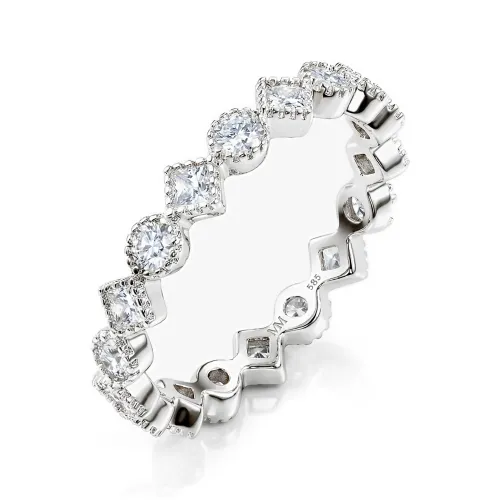 Verona - Vierkante En Ronde Moissanite Eternity Ring Met Milgrain Details