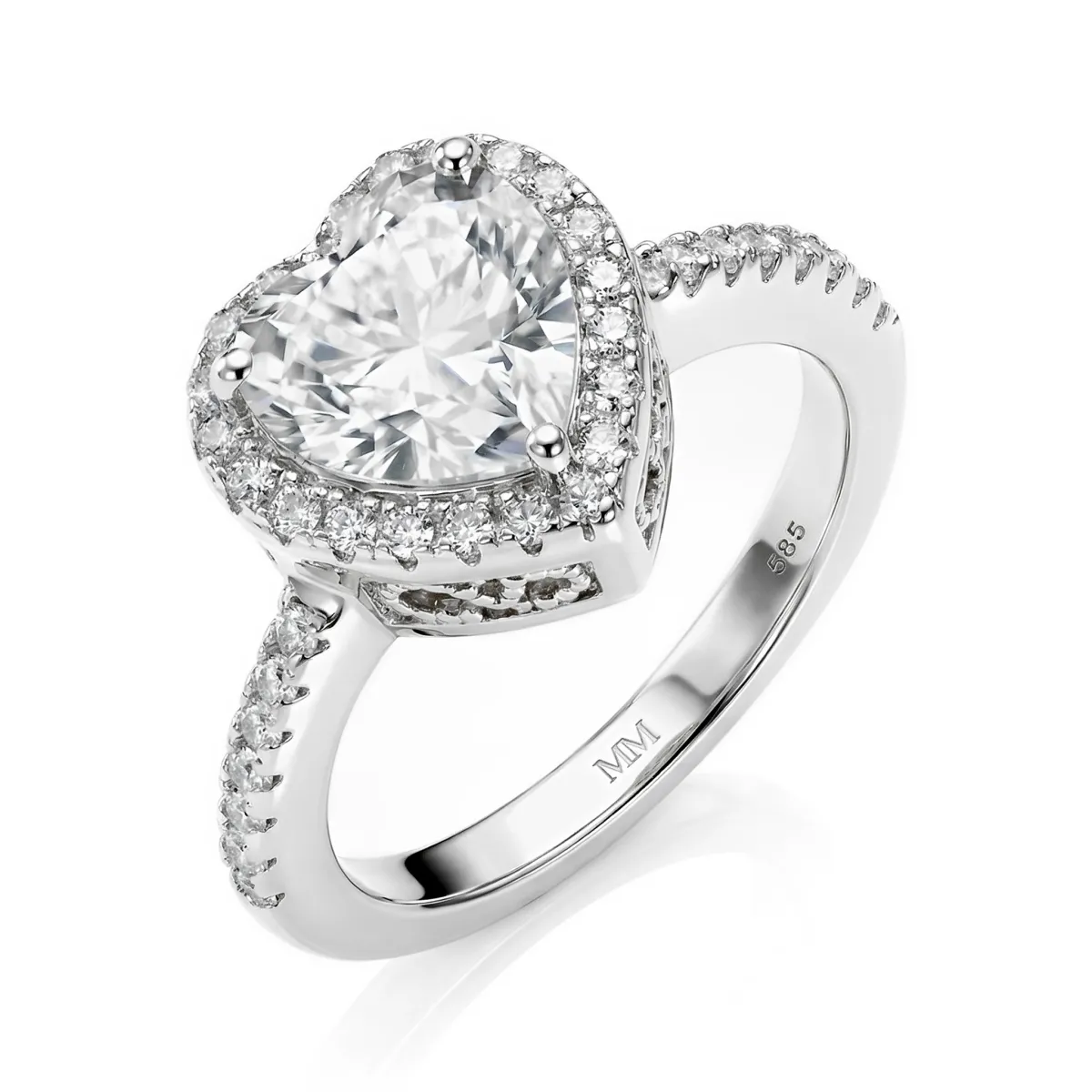 Heartshine - Halo Heart Moissanite Ring With Side Stones