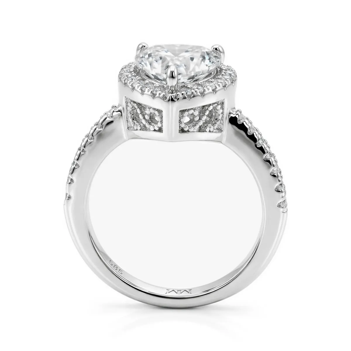 Heartshine - Halo Heart Moissanite Ring With Side Stones