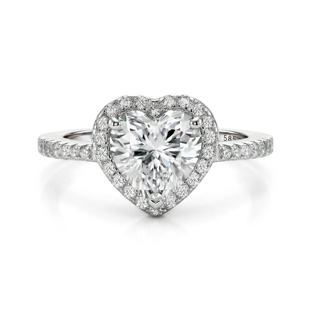 Heartshine - Halo Heart Moissanite Ring With Side Stones
