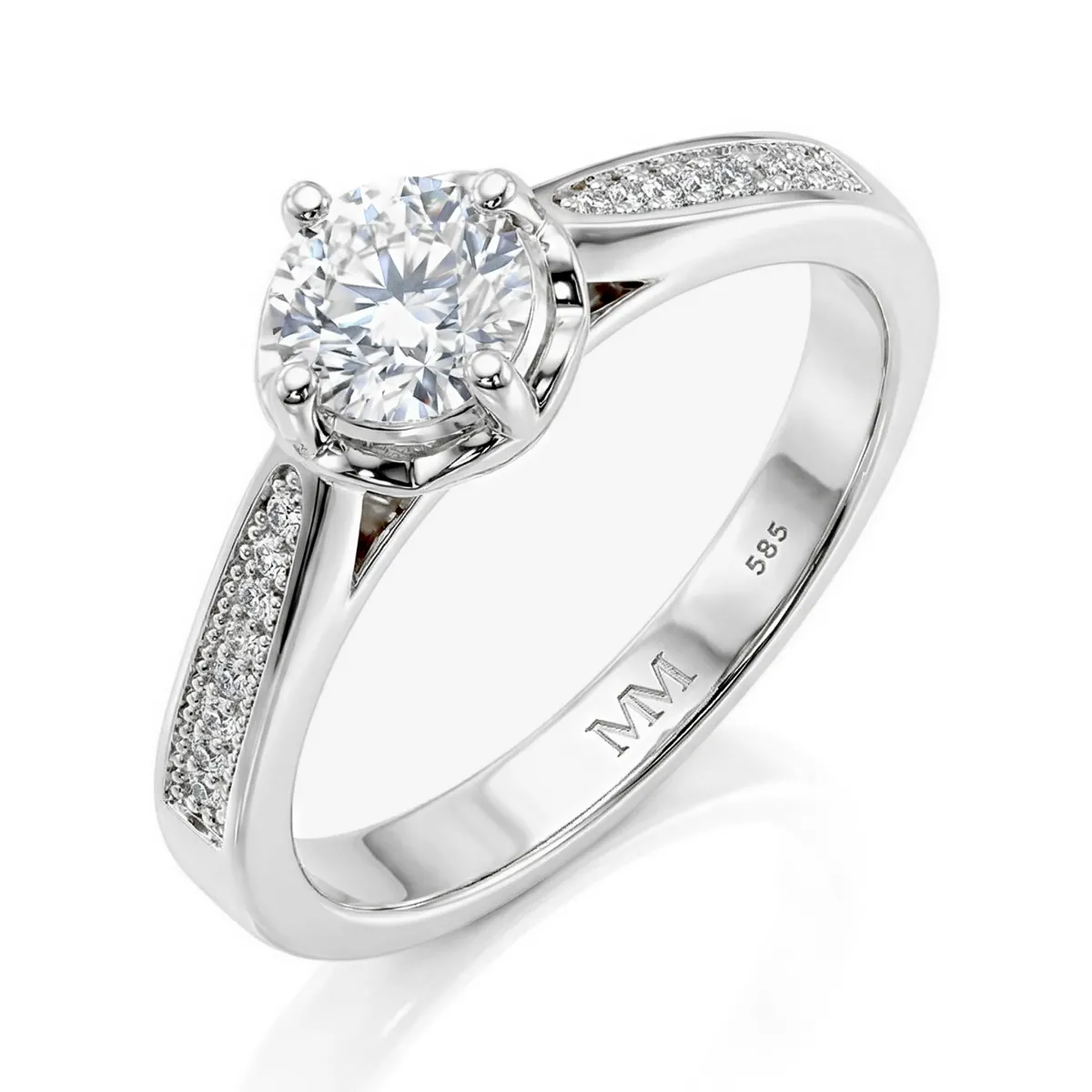 Celeste - Moissanite Engagement Ring With Pave Side Stones