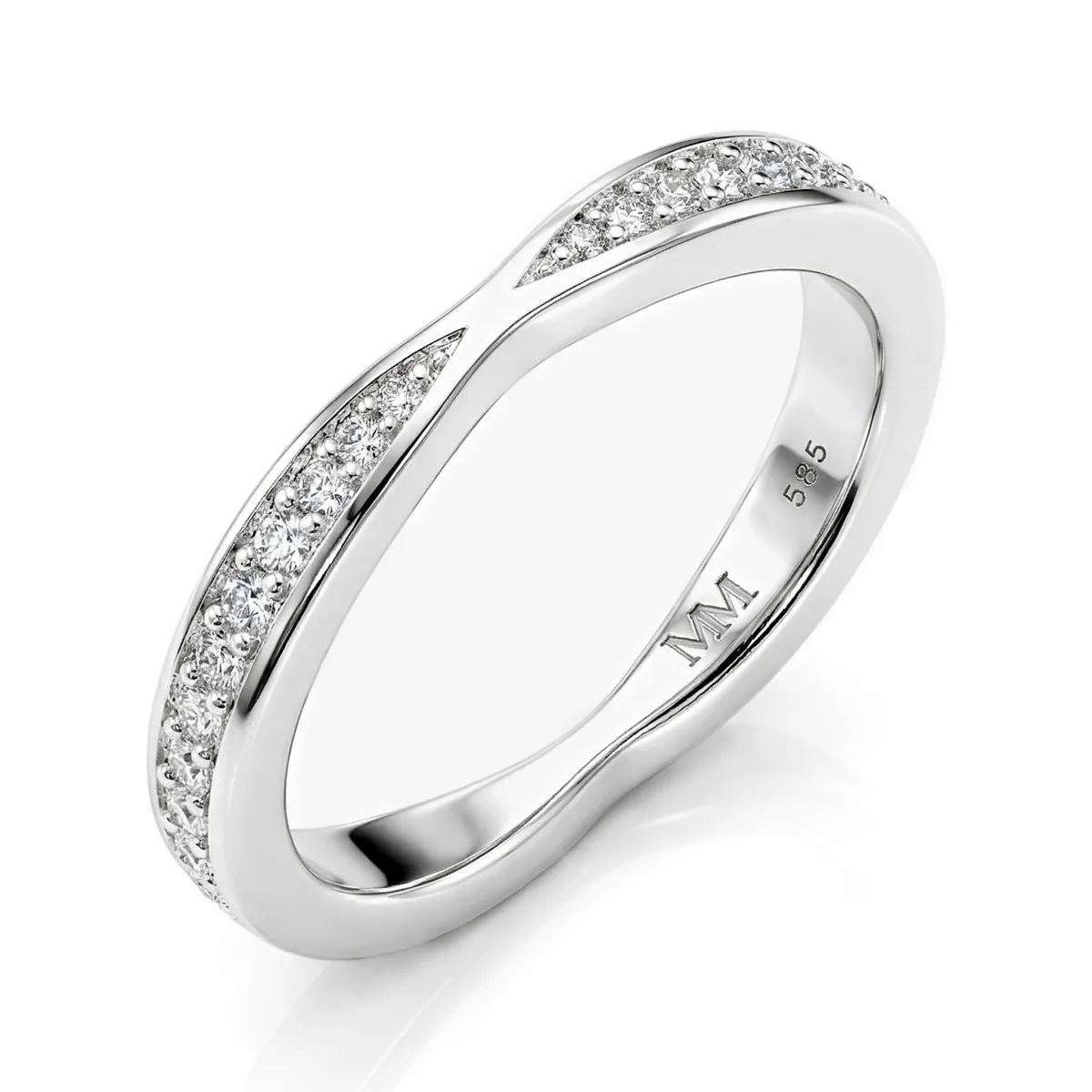 Aria - Curved Moissanite Wedding Band With Pavé Setting