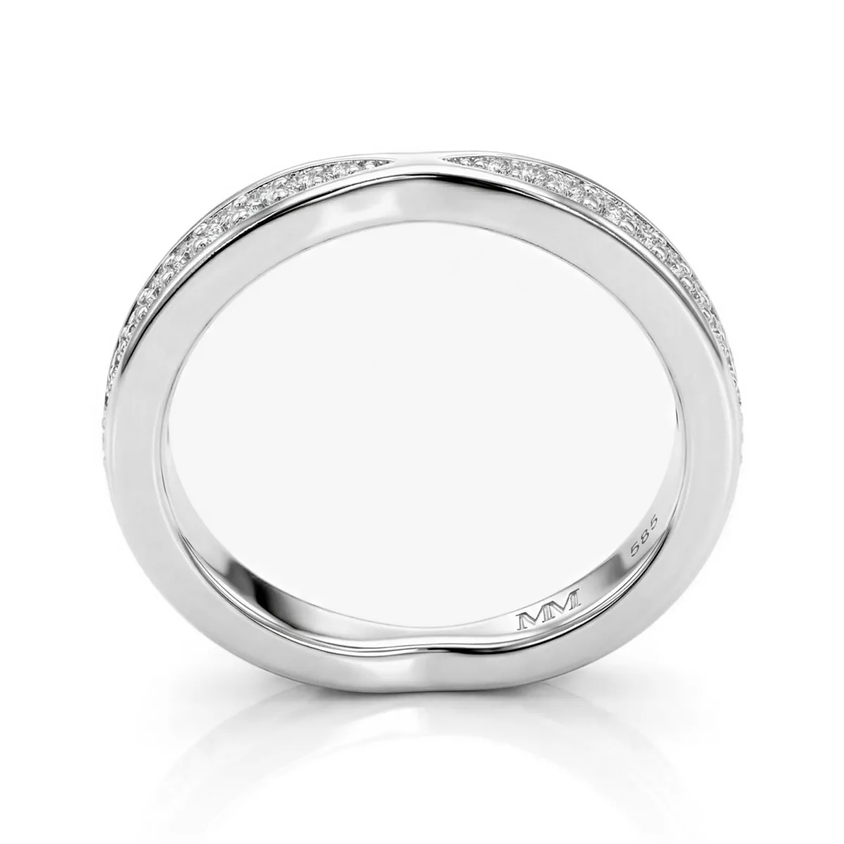 Aria - Curved Moissanite Wedding Band With Pavé Setting