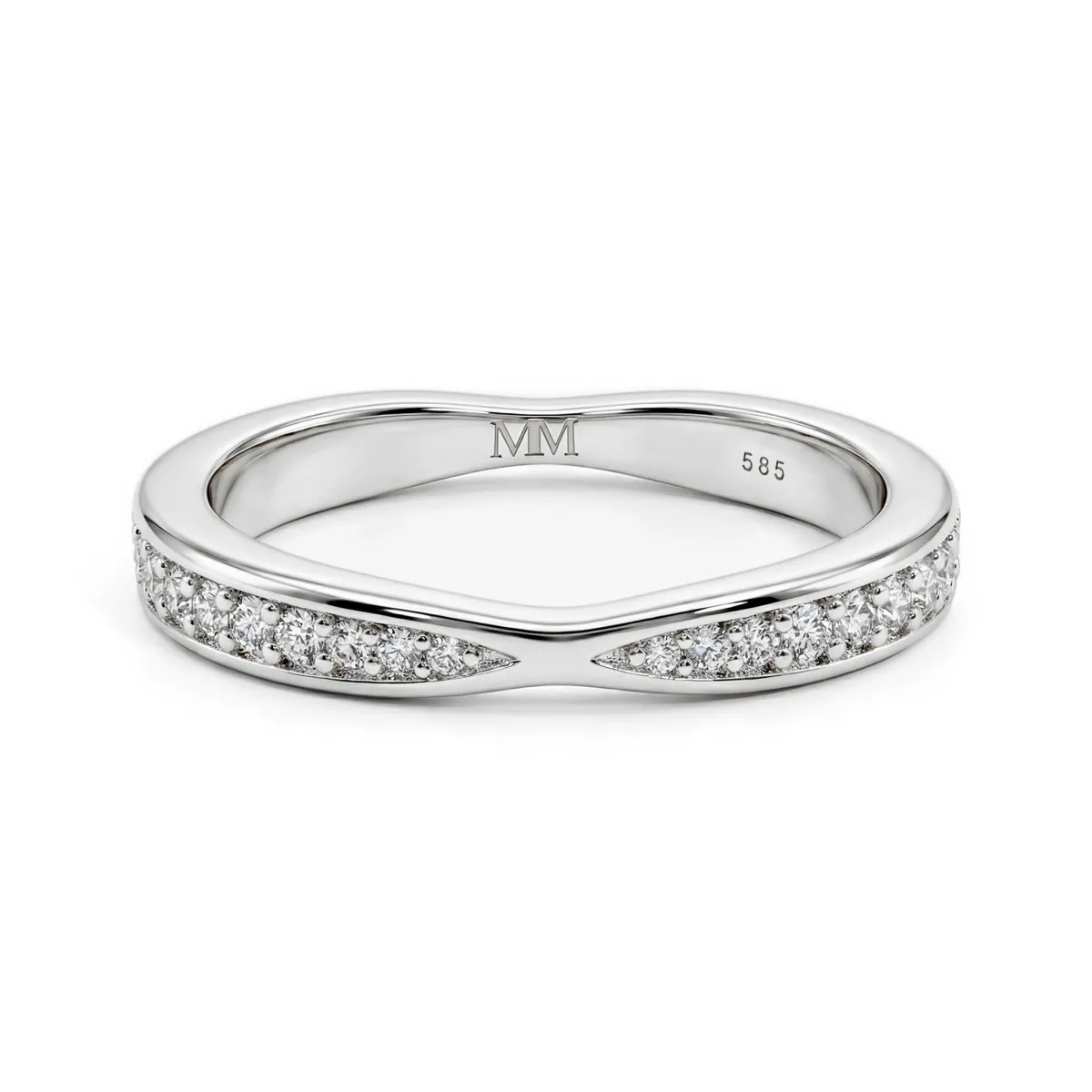 Aria - Curved Moissanite Wedding Band With Pavé Setting