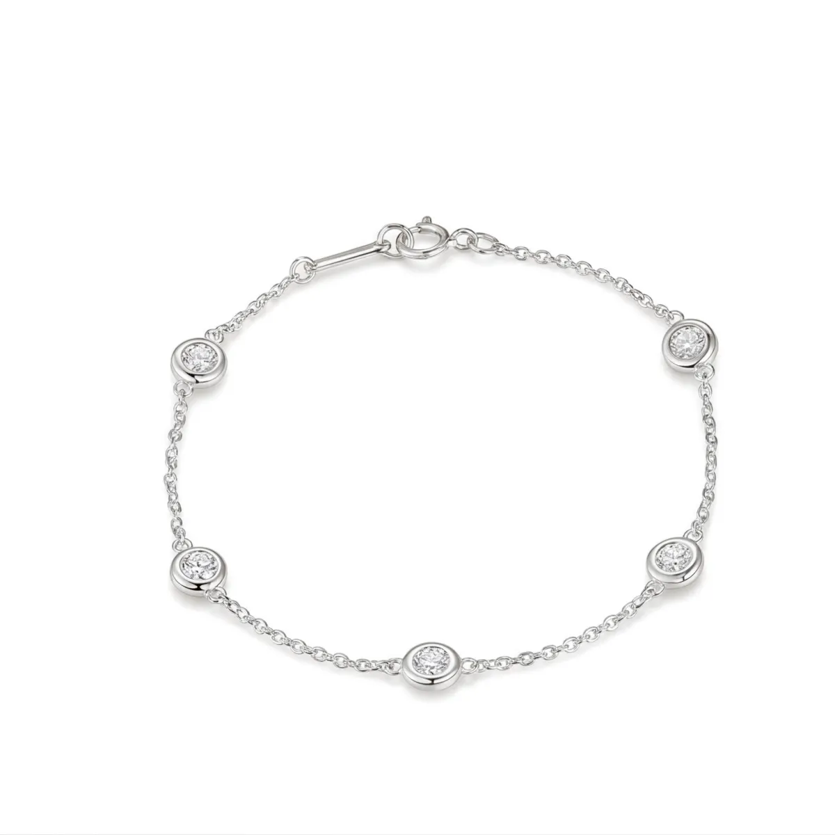 Circlis - Moissanite Bracelet with Bezel Set Stones and Delicate Link Chain
