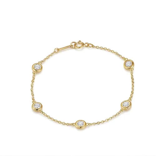 Circlis - Moissanite Bracelet with Bezel Set Stones and Delicate Link Chain