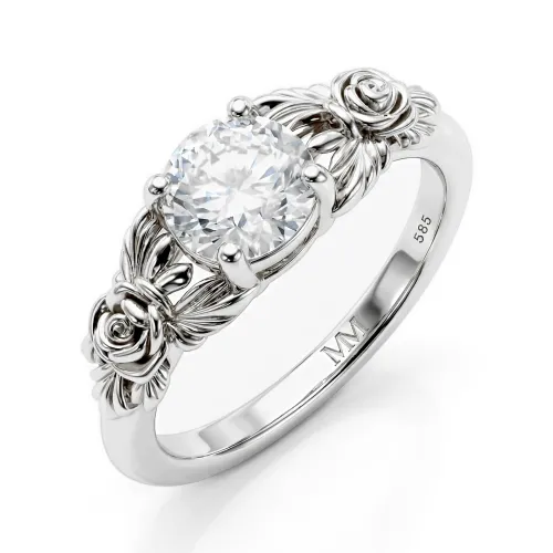 Roselle - Floral Moissanite Engagement Ring with Pavé Setting