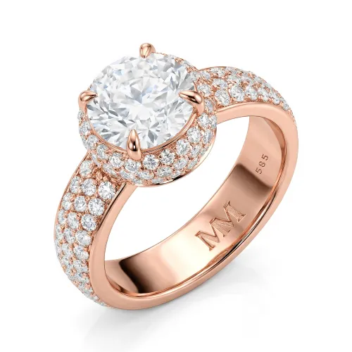 Lustrella - Moissanite Halo Engagement Ring with Pavé Band