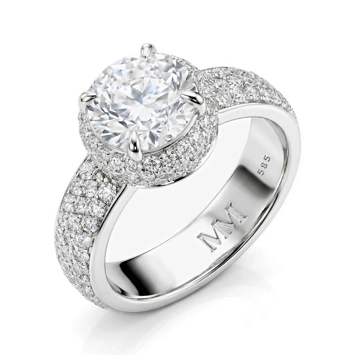 Lustrella - Moissanite Halo Engagement Ring with Pavé Band