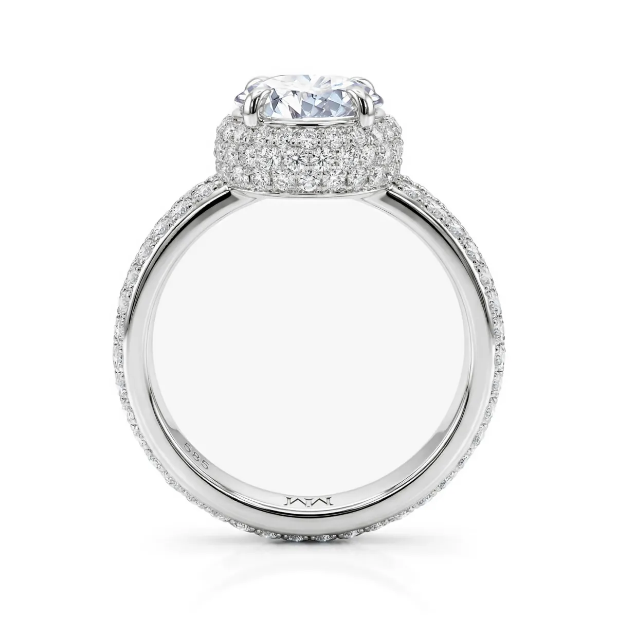Lustrella - Moissanite Halo Engagement Ring with Pavé Band