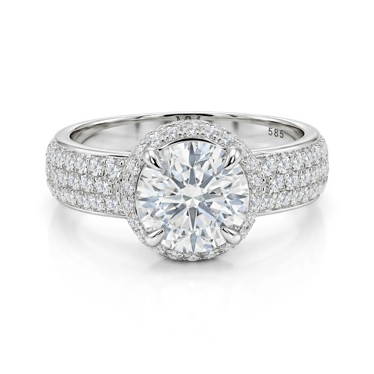 Lustrella - Moissanite Halo Engagement Ring with Pavé Band