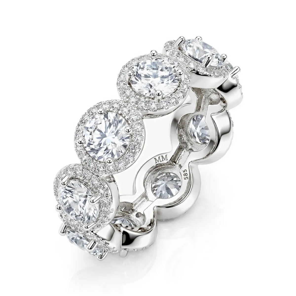 Allegra - Moissanite Eternity Ring with Halo and Accent Stones