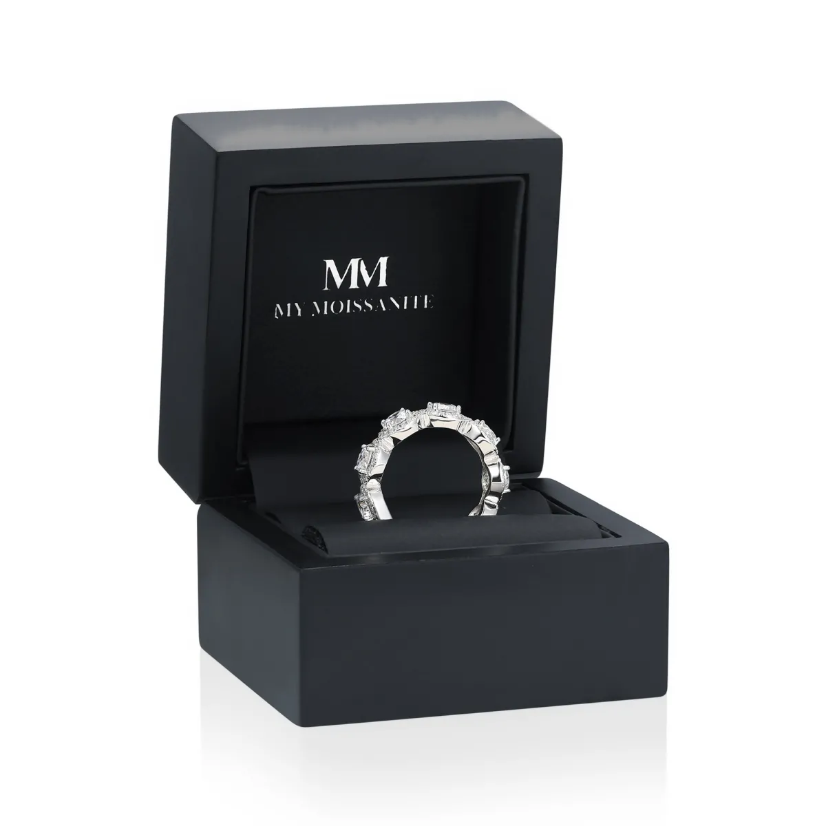 Allegra - Moissanite Eternity Ring with Halo and Accent Stones