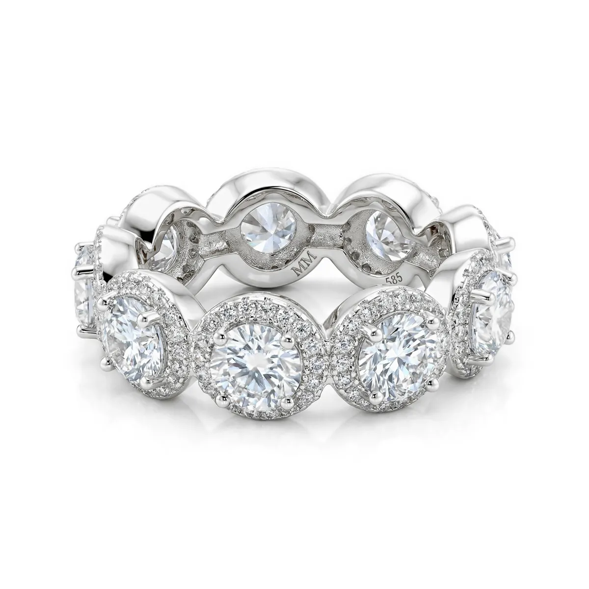 Allegra - Moissanite Eternity Ring with Halo and Accent Stones