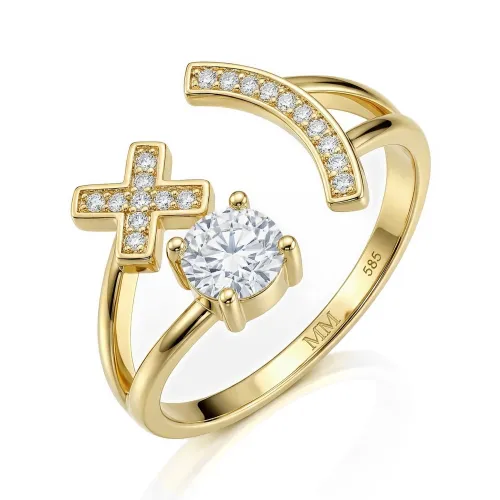 Lexis - Moissanite Ring With Cross And Crescent Pavé Design