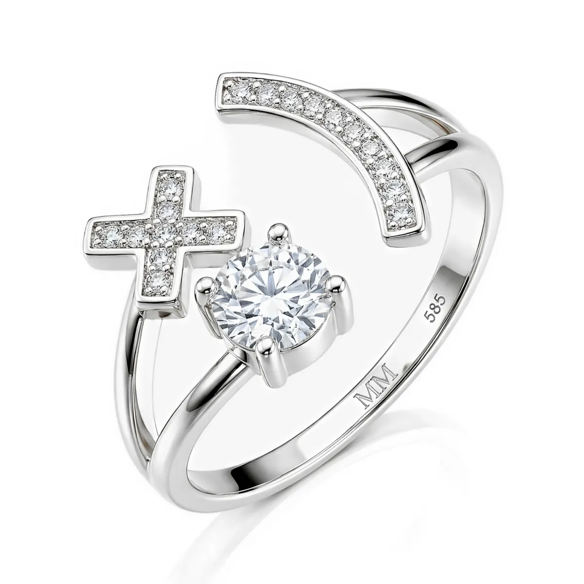 Lexis - Moissanite Ring With Cross And Crescent Pavé Design