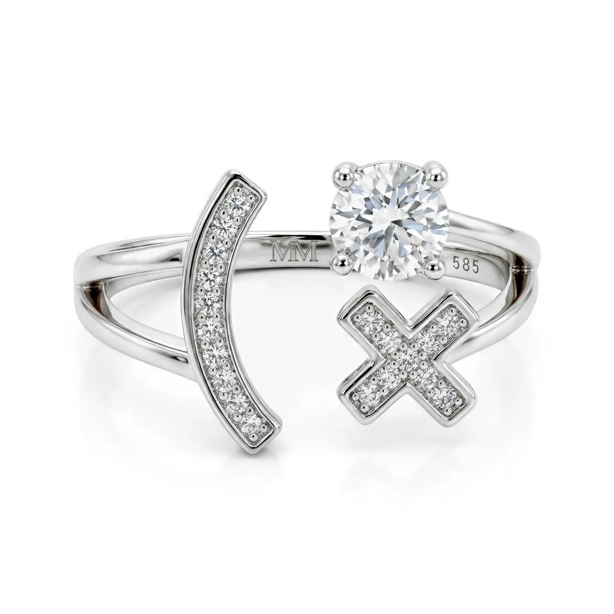 Lexis - Moissanite Ring With Cross And Crescent Pavé Design