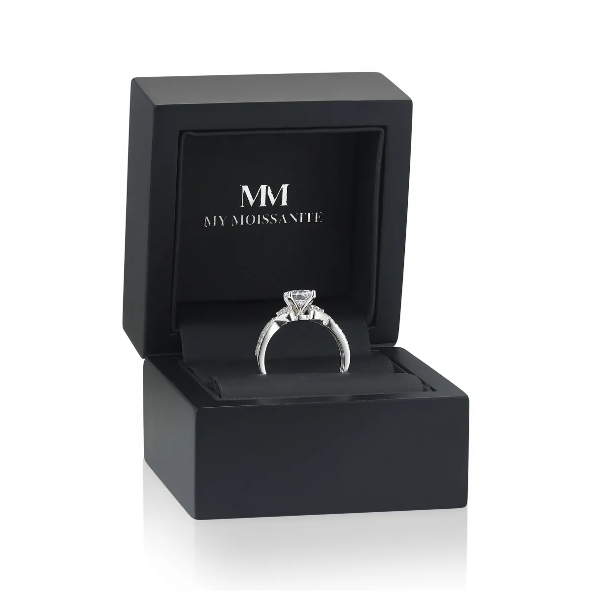 Mirari - Moissanite Engagement Ring With Twisted Split Shank and Pavé Set Accents