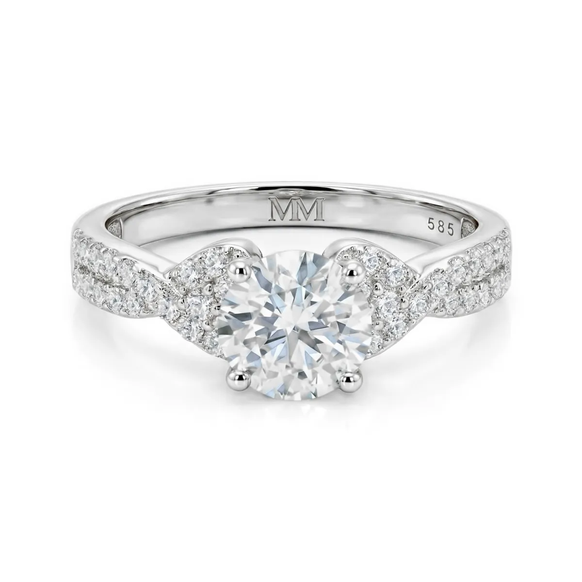 Mirari - Moissanite Engagement Ring With Twisted Split Shank and Pavé Set Accents
