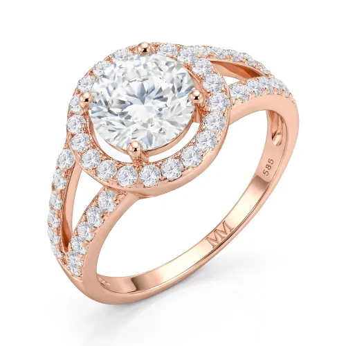 Regalyn - Moissanite Engagement Ring With Halo and Split Shank Design