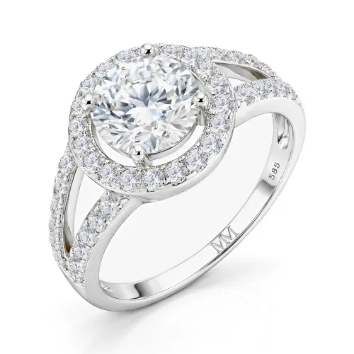 Regalyn - Moissanite Engagement Ring With Halo and Split Shank Design